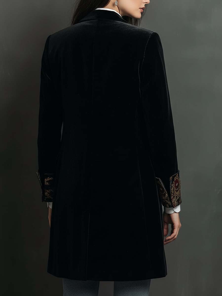 Blazer negro de mujer slim fit con solapas y estampado