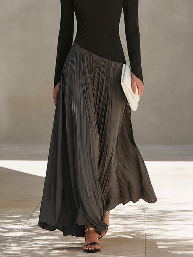 MARINA | Vestido Maxi Plisado con Cuello Drapeado