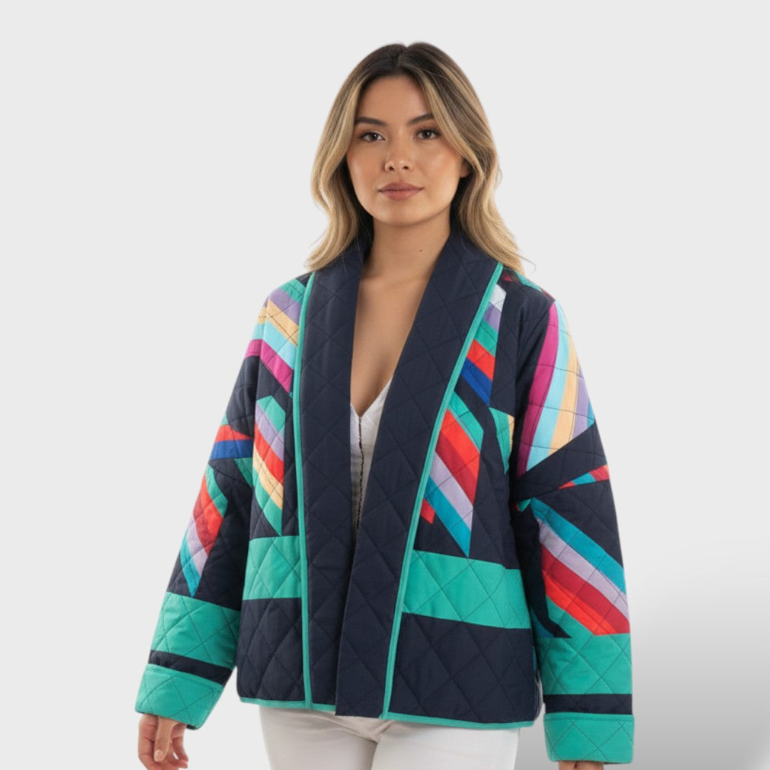 Abrigo Corto de Otoño Retro Mujer Patchwork