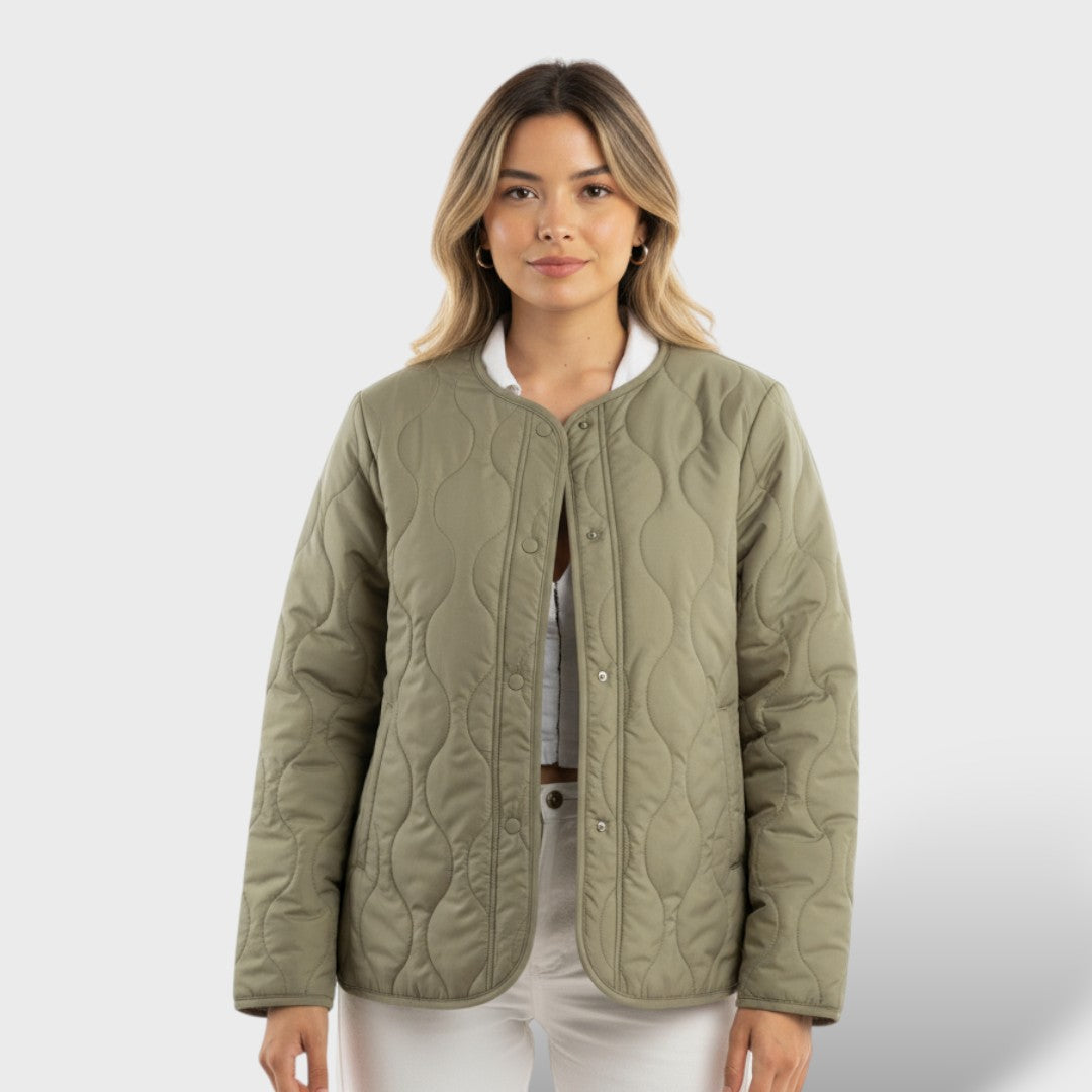 Chaqueta Acolchada con Diseño Guateado y Manga Larga