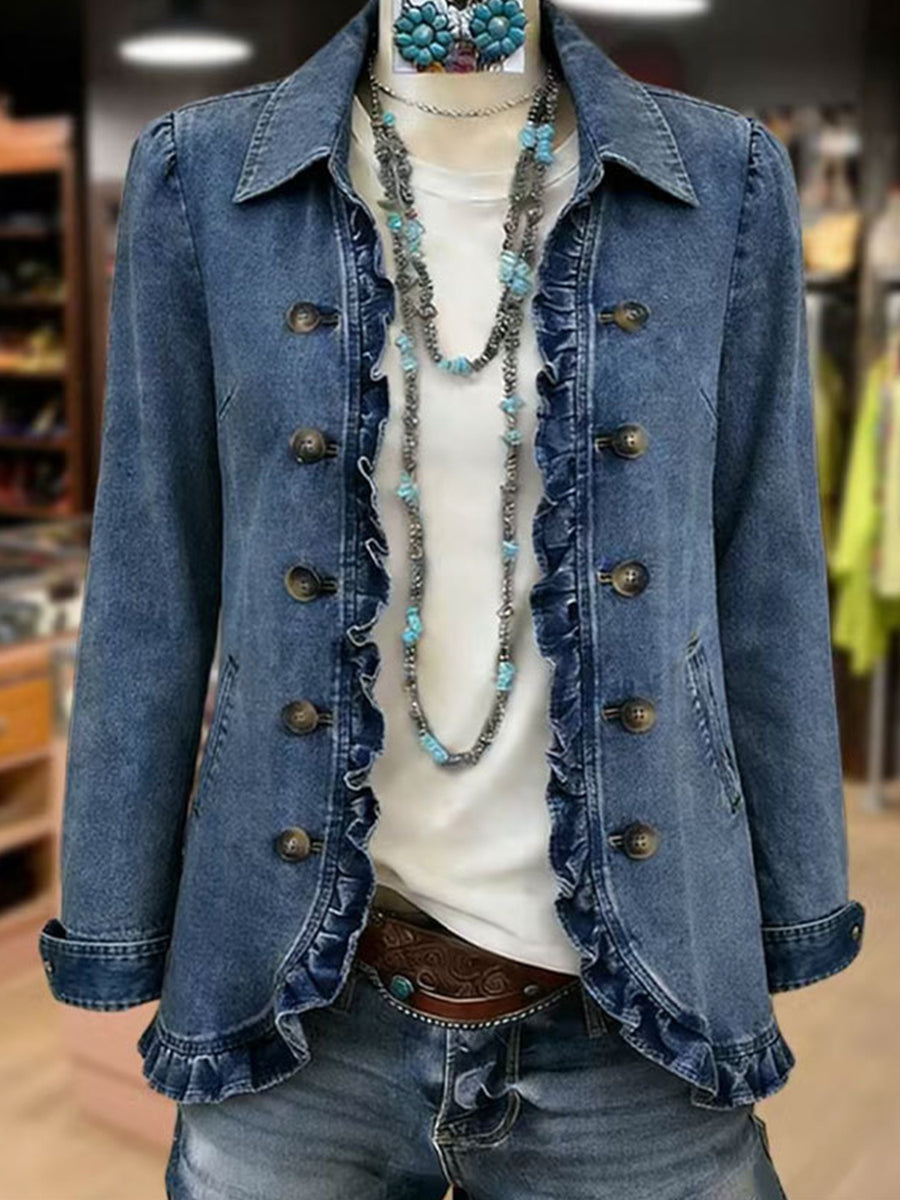Rosario | Chaqueta Jean Bordada con Volantes