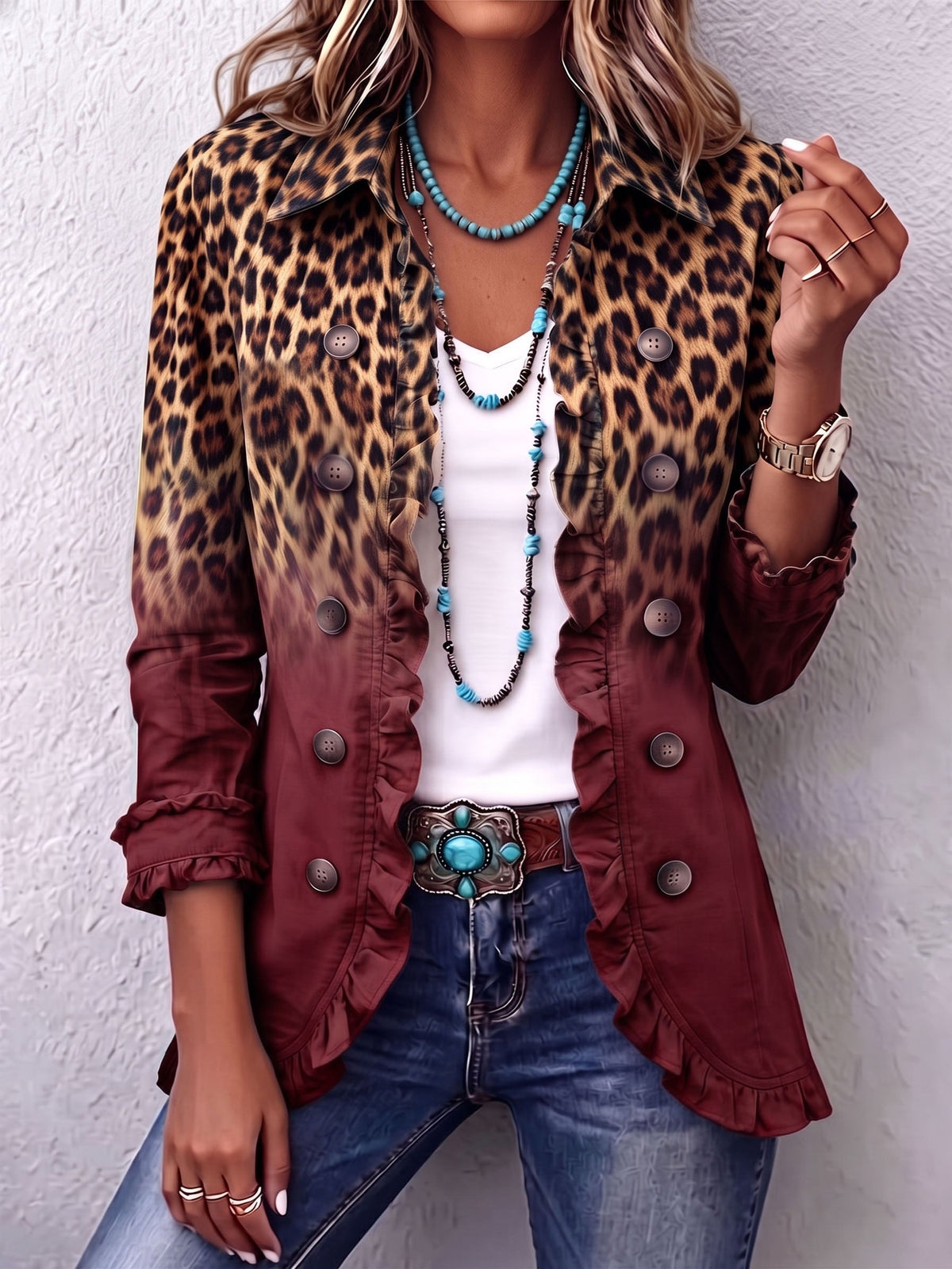 Tomasa | Chaqueta Blazer Leopardo Vino