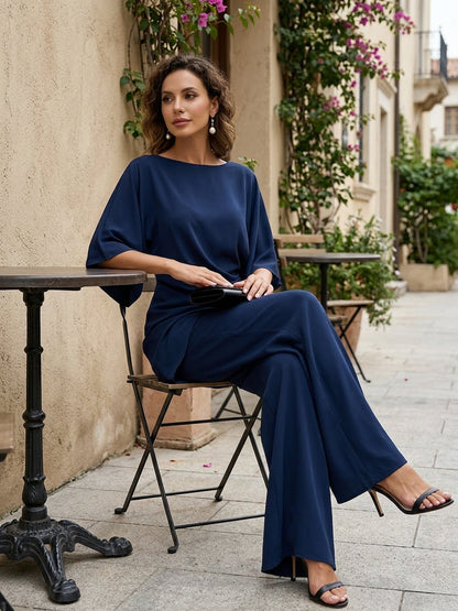 Gabriela | Conjunto de blusa drapeada y pantalón ancho