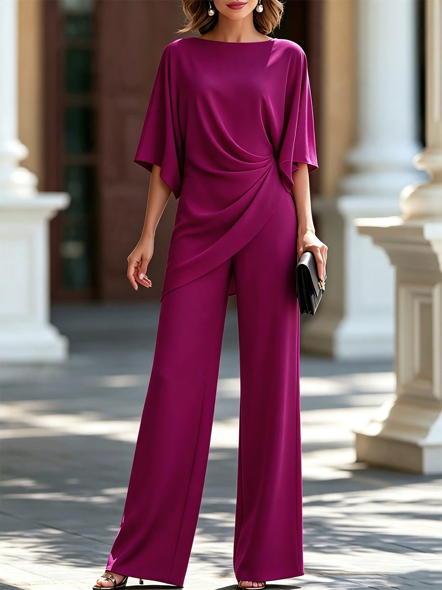 Gabriela | Conjunto de blusa drapeada y pantalón ancho