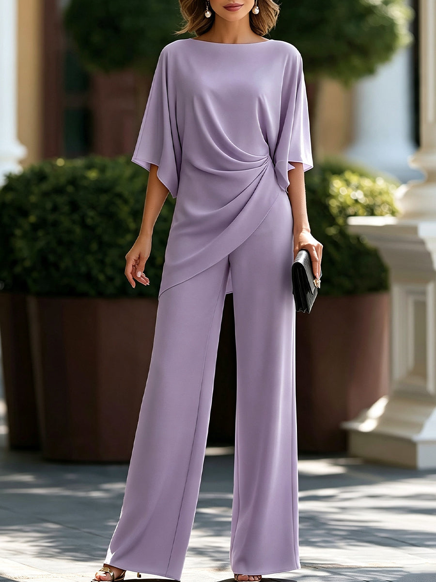 Gabriela | Conjunto de blusa drapeada y pantalón ancho