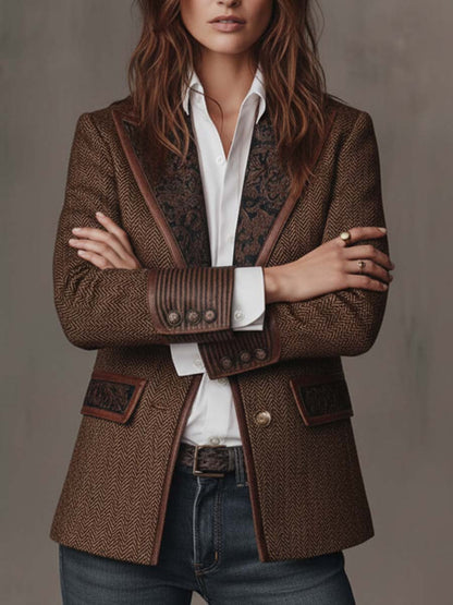 Blazer de mujer de espiga con paneles estampados.