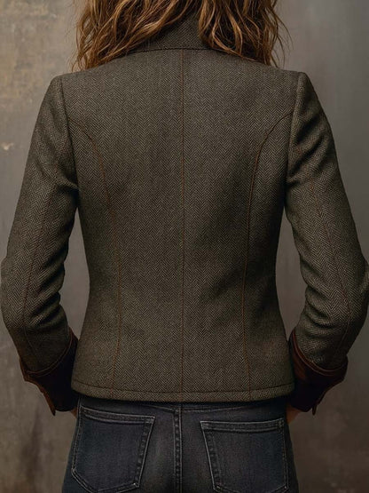 Blazer vintage de mujer de espiga con ribetes en contraste.