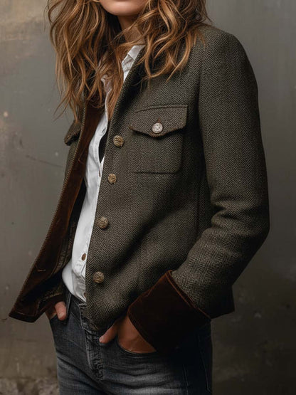 Blazer vintage de mujer de espiga con ribetes en contraste.