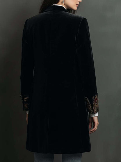 Blazer negro de mujer slim fit con solapas y estampado