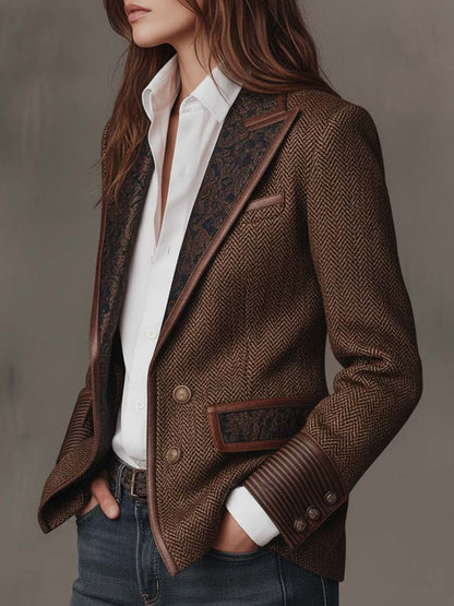 Blazer de mujer de espiga con paneles estampados.