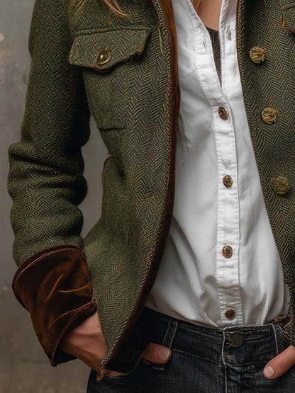 Blazer vintage de mujer de espiga con ribetes en contraste.