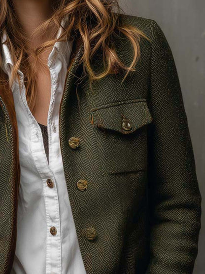 Blazer vintage de mujer de espiga con ribetes en contraste.