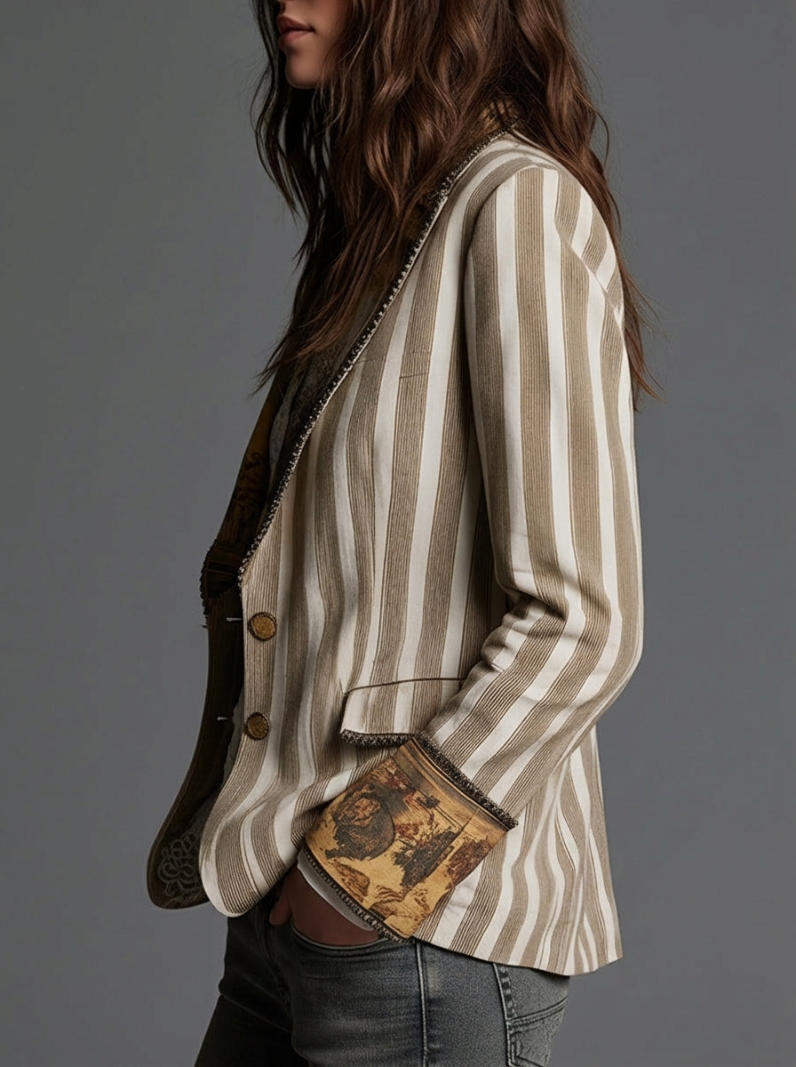 Madrid | Blazer de Mujer con solapas y estampado de rayas bohemio.