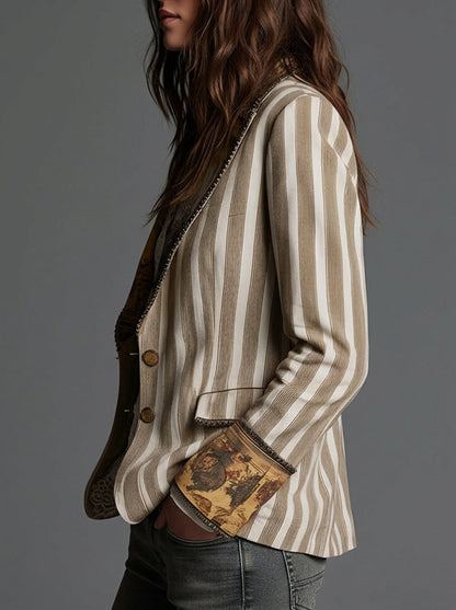 Madrid | Blazer de Mujer con solapas y estampado de rayas bohemio.