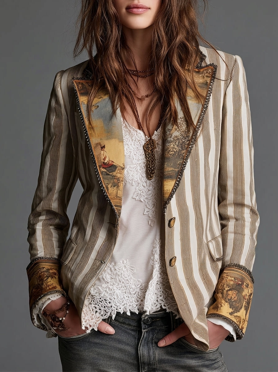 Madrid | Blazer de Mujer con solapas y estampado de rayas bohemio.