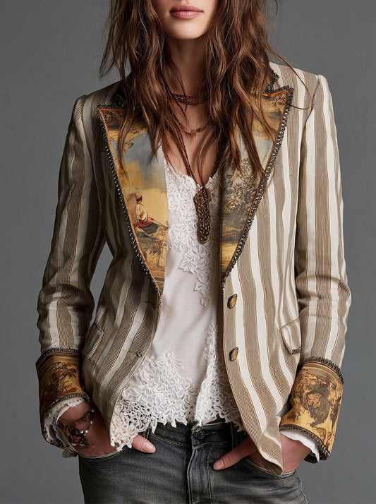 Madrid | Blazer de Mujer con solapas y estampado de rayas bohemio.