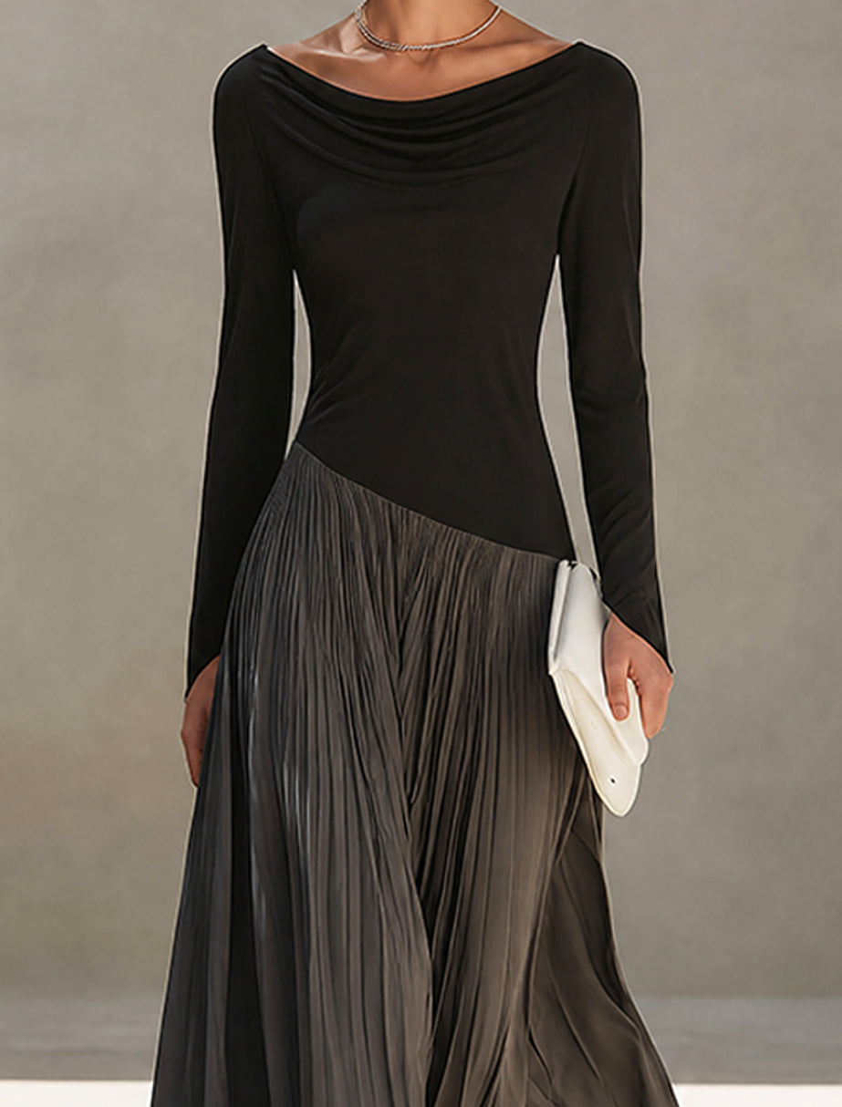 MARINA | Vestido Maxi Plisado con Cuello Drapeado