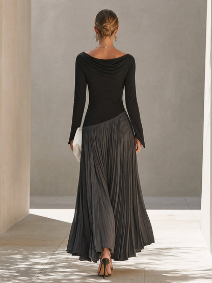 MARINA | Vestido Maxi Plisado con Cuello Drapeado