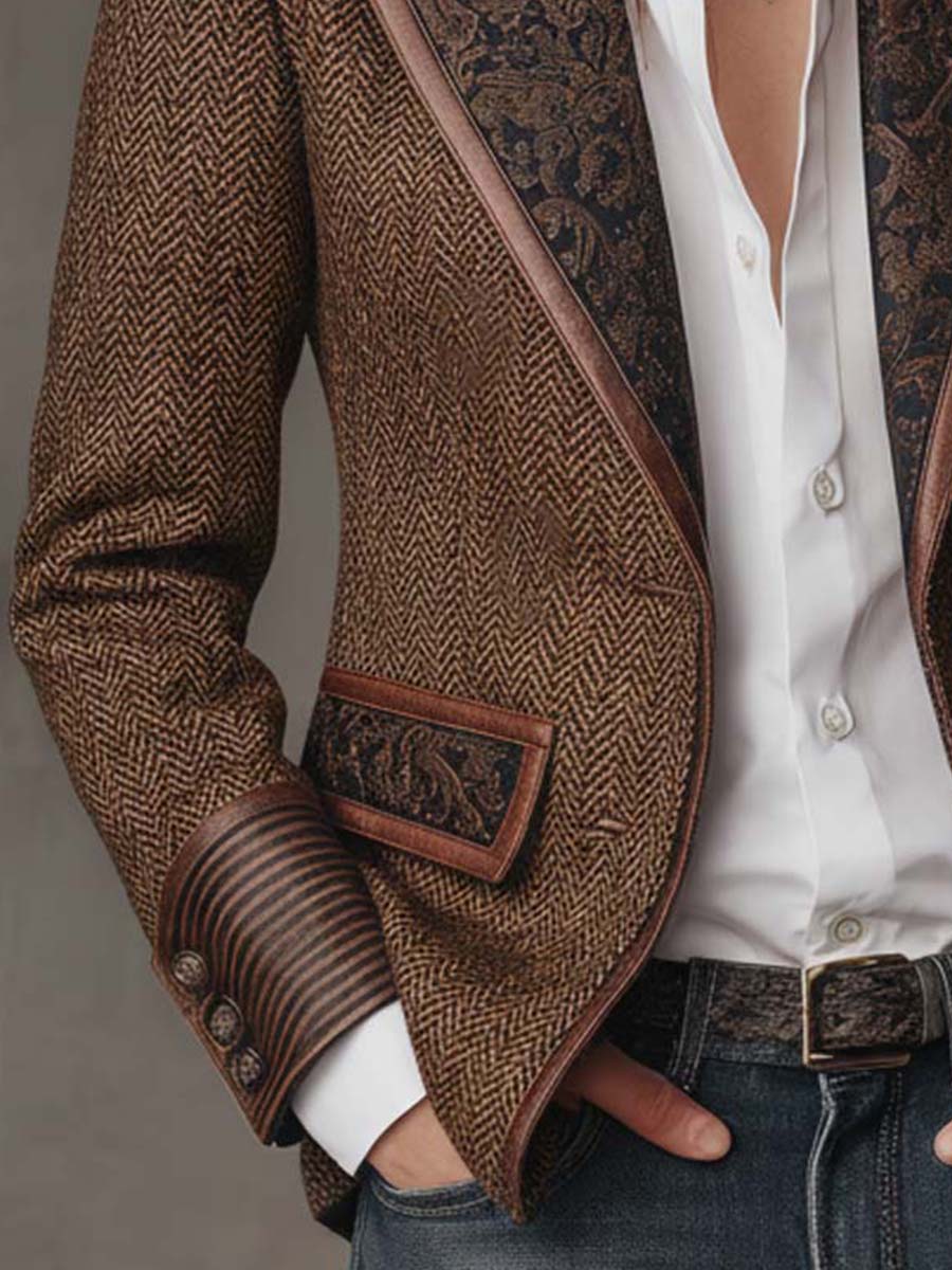 Blazer de mujer de espiga con paneles estampados.
