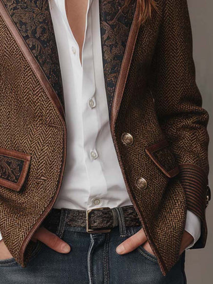Blazer de mujer de espiga con paneles estampados.