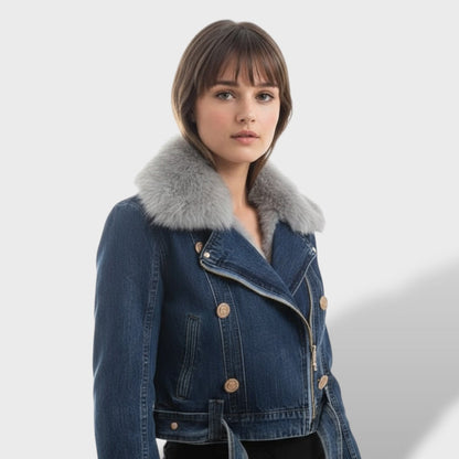 Chaqueta Vaquera con Pelo Sintético de Color