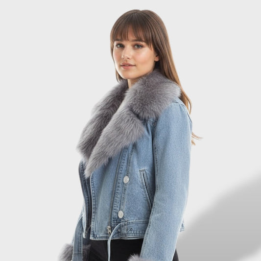 Chaqueta Vaquera con Pelo Sintético de Color