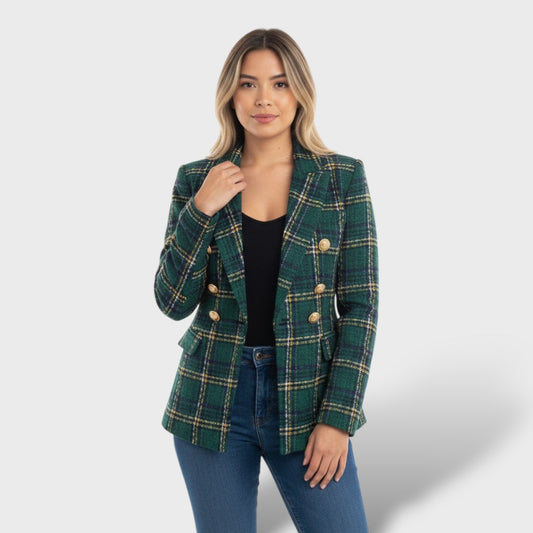 Blazer a cuadros elegante mujer