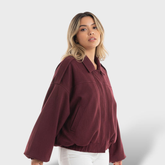 Cazadora Bomber con Cuello Solapa y Cremallera