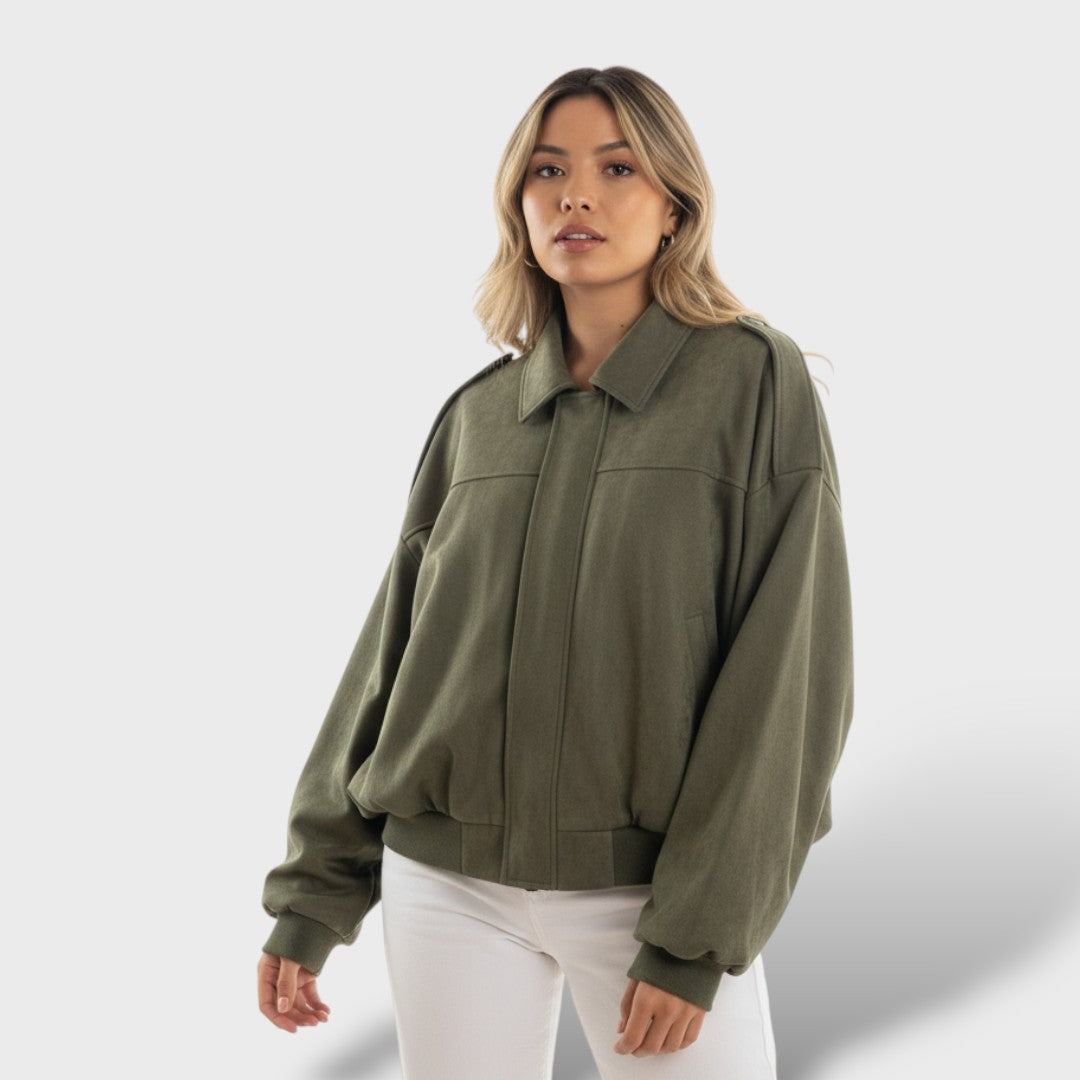 Cazadora Bomber con Cuello Solapa y Cremallera