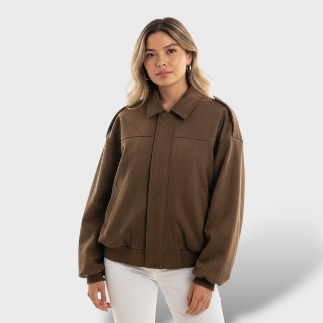 Cazadora Bomber con Cuello Solapa y Cremallera