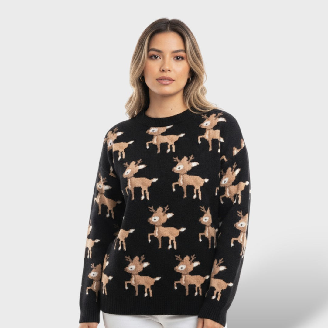 Suéter Navideño con Diseño de Reno y Estilo Divertido