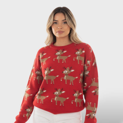 Suéter Navideño con Diseño de Reno y Estilo Divertido