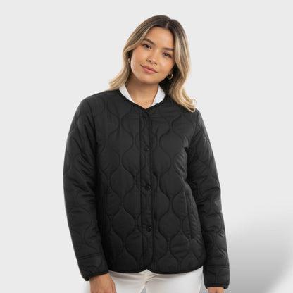 Chaqueta Acolchada con Diseño Guateado y Manga Larga
