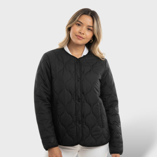 Chaqueta Acolchada con Diseño Guateado y Manga Larga