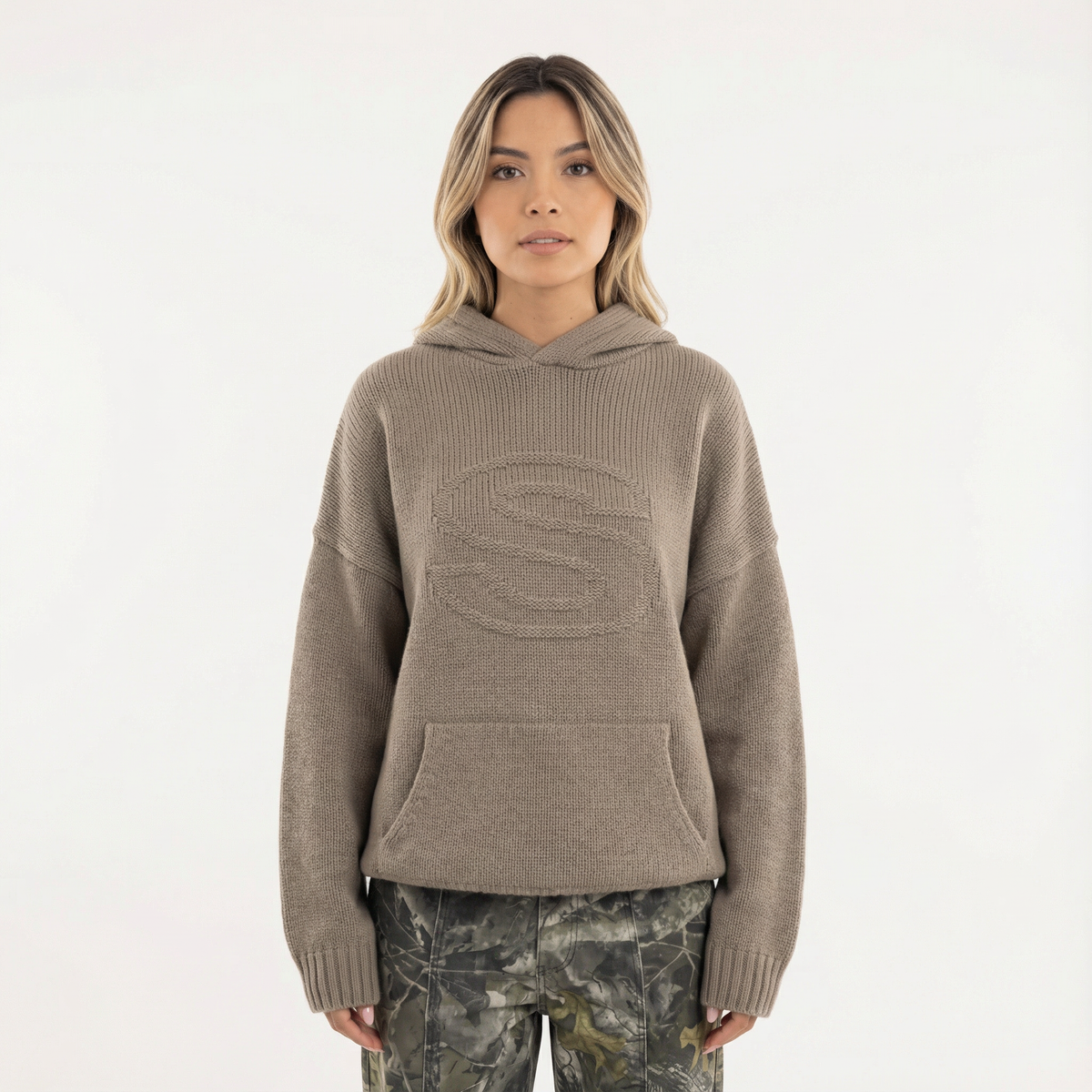 Sudadera Tejida con Capucha Mujer