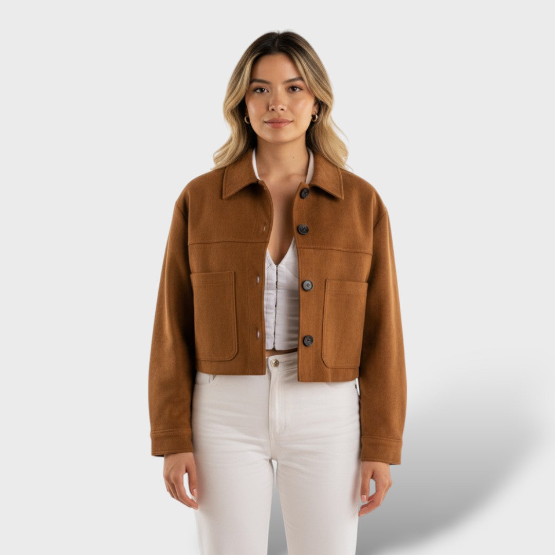 Chaqueta Corta de Antelina con Bolsillos
