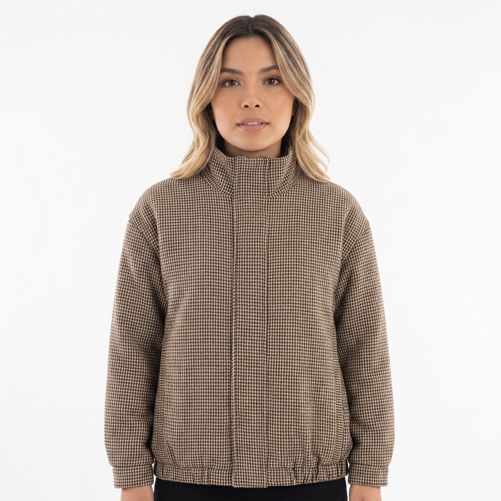Chaqueta Piloto Cuadros Mujer con Cremallera