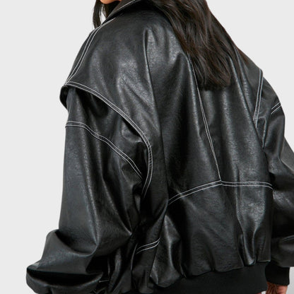 Bomber de Cuero Mujer Estilo Retro